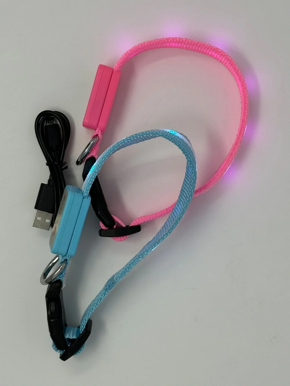 2 Dog safety collars - LED Light-Up Collars - Blue and Pink